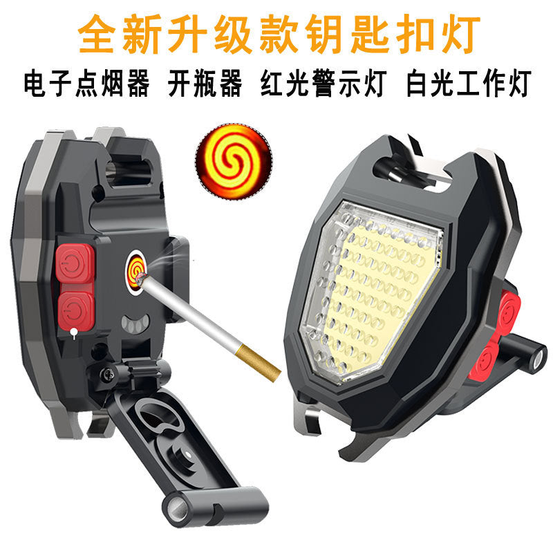 Cross-border new multi-function keychain light Type-C rechargeable cigarette lighter outdoor camping portable COB flashlight