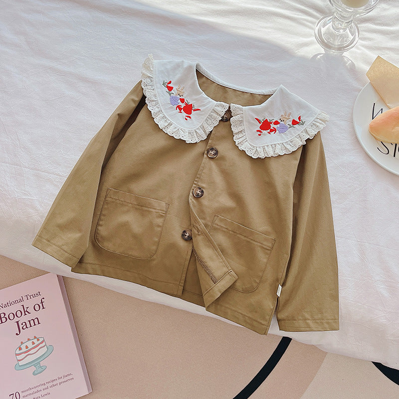 Girls' outerwear:  autumn new arrivals - stylish embroidered lapel blazer, trendy korean style windbreaker for kids