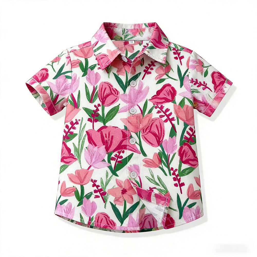 spring/summer hawaiian shirt for boys, short-sleeve patterned print shirt, children's shirt, chiffon top