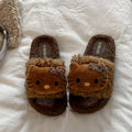 Autumn and winter cute leopard print cat cotton slippers for women, non-slip home slippers, trendy leopard print furry slippers for women, suitable for wearing outdoors