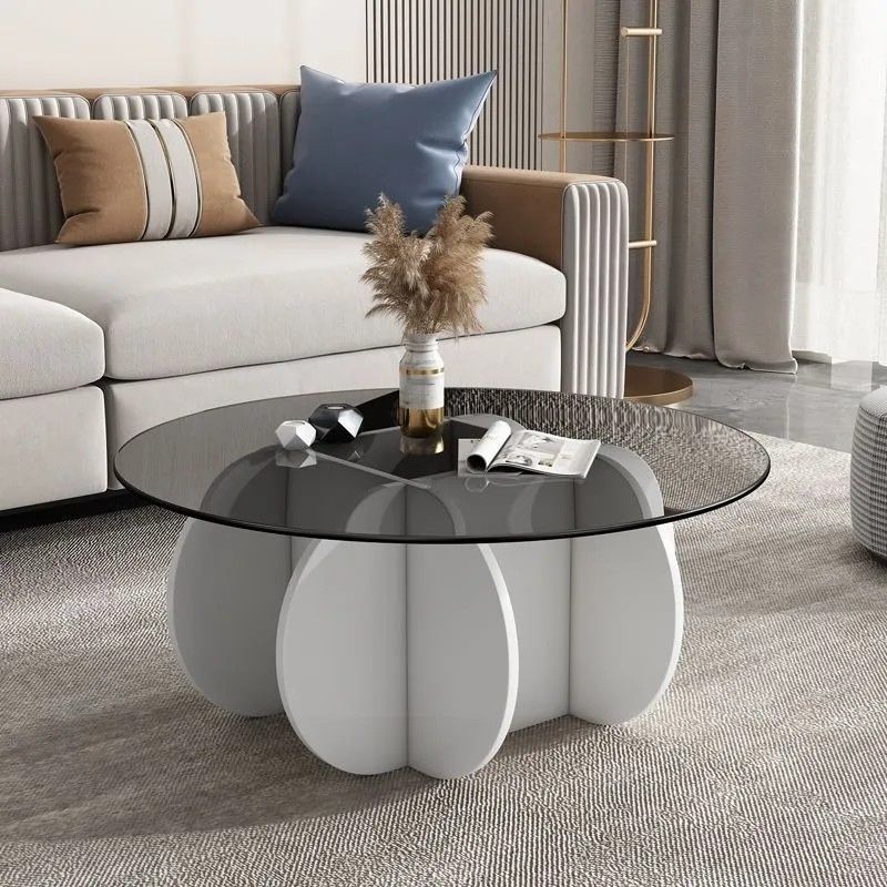 Accessible luxury tempered glass coffee table living room for home small apartment slate round popular creative normcore balcony tea table
