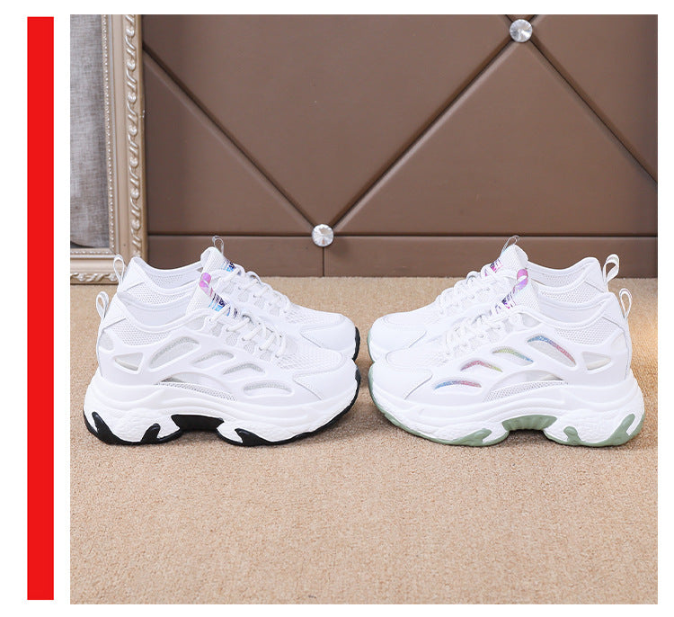 2026 new summer lightweight mesh chunky sneakers women's height increasing athletic shoes versatile casual platform white mesh shoes