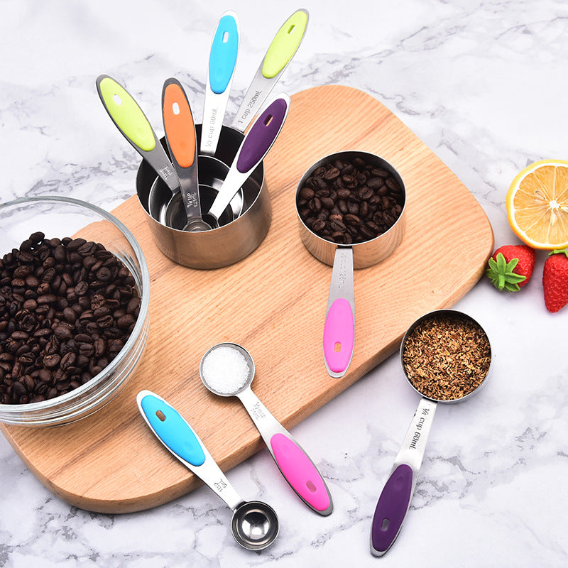 10-Piece set of baking tools, silicone insulation, stainless steel measuring cup, measuring spoon, 5-piece set, cake raw material measuring spoon, measuring spoon