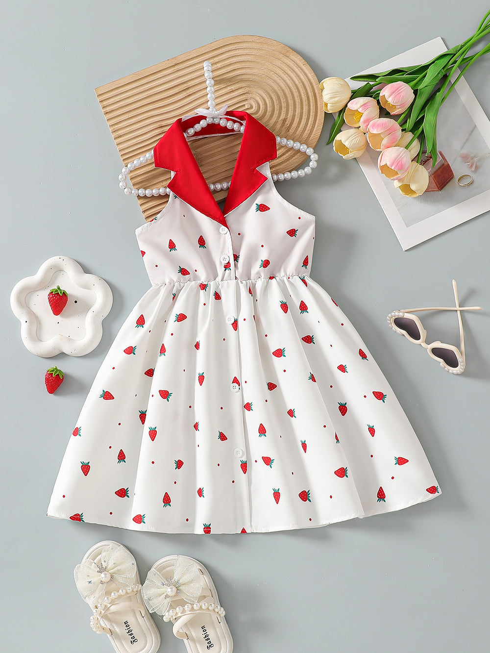hot-selling  foreign trade princess dress: halter neck, strawberry print dress