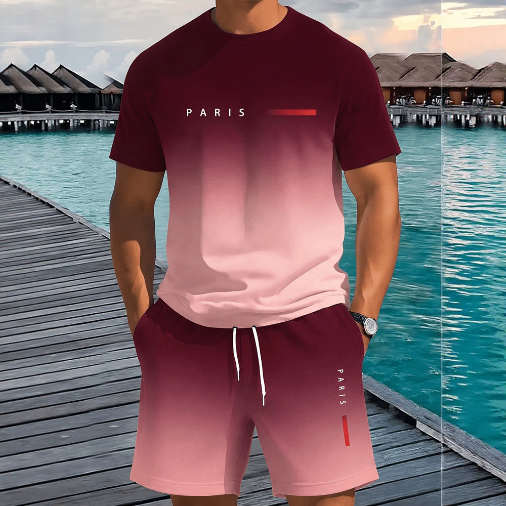 Summer new 3d print fashion trend mesh trendy cool short sleeve shorts t-shirt set - direct from european and american factories