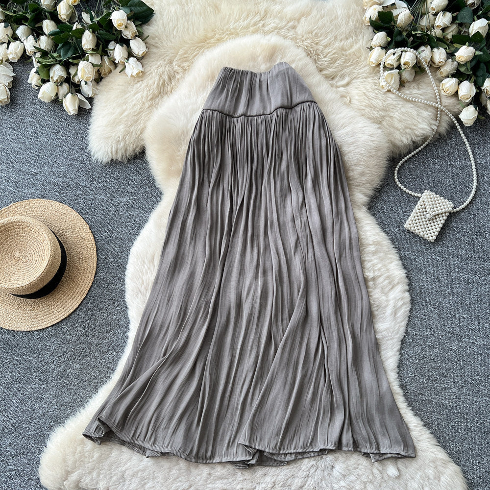 K-style high waist pleated draped skirt women's spring summer a-line large hem work clothingelegant long skirt gentle multi-color