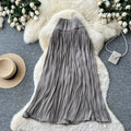 K-style high waist pleated draped skirt women's spring summer a-line large hem work clothingelegant long skirt gentle multi-color