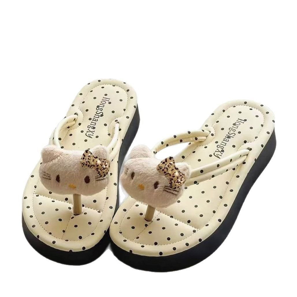 2026 summer new polka dot platform flip-flops - women's trendy, outdoor, non-slip, sweat-proof beach vacation sandals