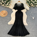 Korean style women's vacation outfit: gentle and chic crochet knit short-sleeve cardigan dress + camisole slip dress