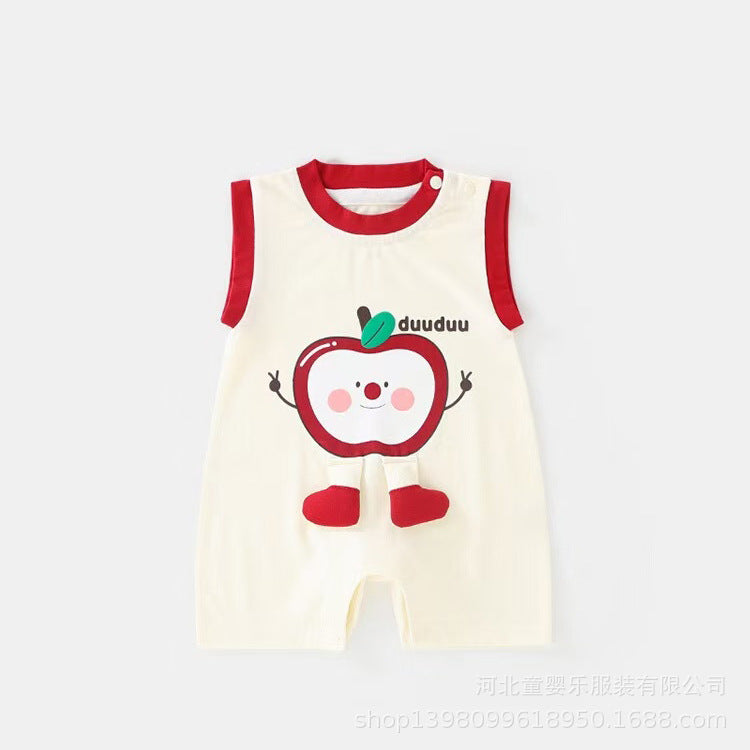 Summer vest, light and breathable jumpsuit, newborn baby clothes, super stylish sleeveless khaki, outdoor crawling clothes
