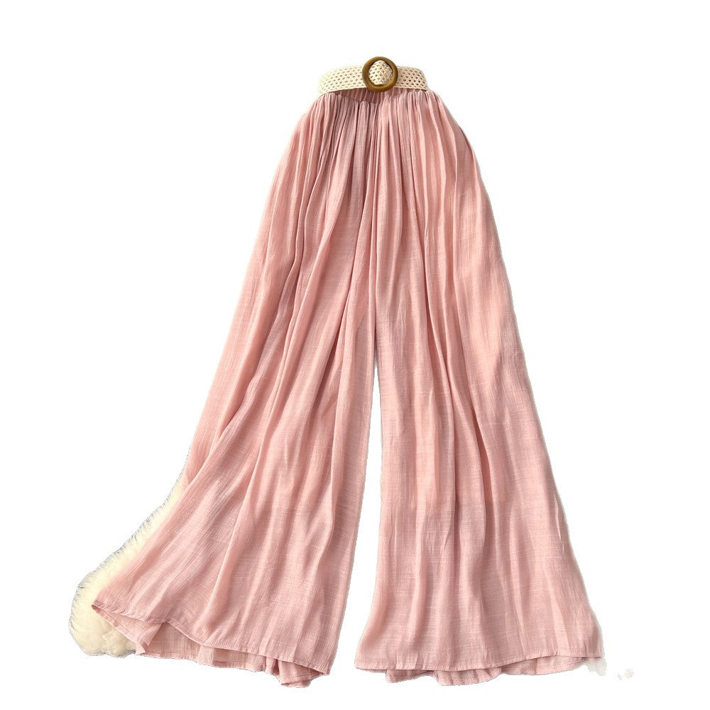 Lazy style high waist woven belt loose wide leg pants for women spring and summer drape slimming look cover crotch loosecasual pants
