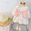Sweet girls' dress: new autumn  collection - trendy cartoon graffiti faux two-piece dress, korean style fashion