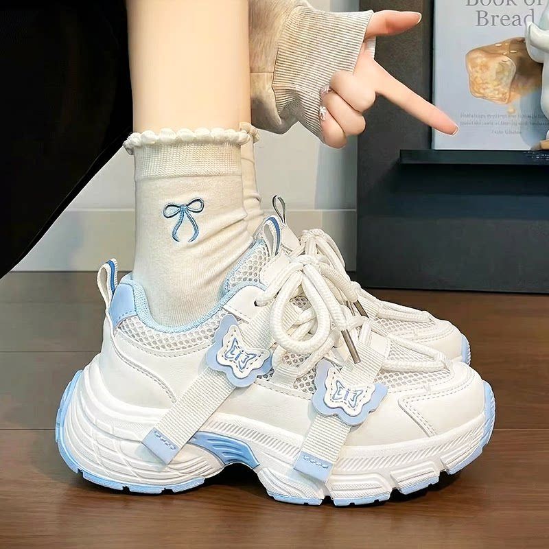 Girls' white sneakers -  new summer collection - kids' athletic dad shoes - breathable mesh - versatile running shoes for girls
