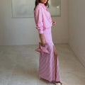 summer new women's clothing: cross-border european and american style fashion casual striped long-sleeve shirt dress set