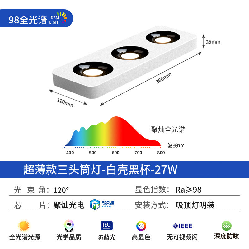 Ultra-thin surface-mounted single-head, double-head, three-head, no ceiling, no main light, casual living room, bedroom, ceiling-mounted anti-glare downlight