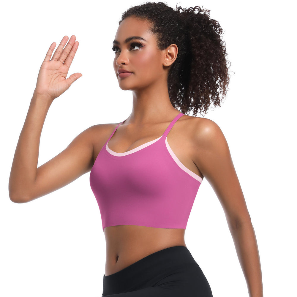 Clearance cross-border solid color double-panel seamless sports bra with built-in cups - perfect for running, fitness, and yoga