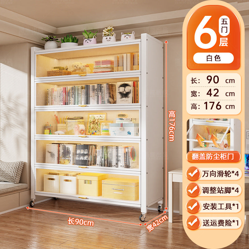 Steel dust-proof bookcase crevice bookshelf living room vertical cabinet with door locker bedroom narrow cabinet floor storage cabinet