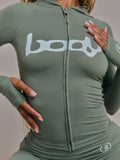autumn new european and american cross-border versatile sexy letter print hooded long sleeve cardigan top and pants set