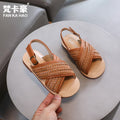 Vancahao girls' retro criss-cross woven sandals -  summer new arrivals - soft sole casual beach shoes for kids - cross-border e-commerce
