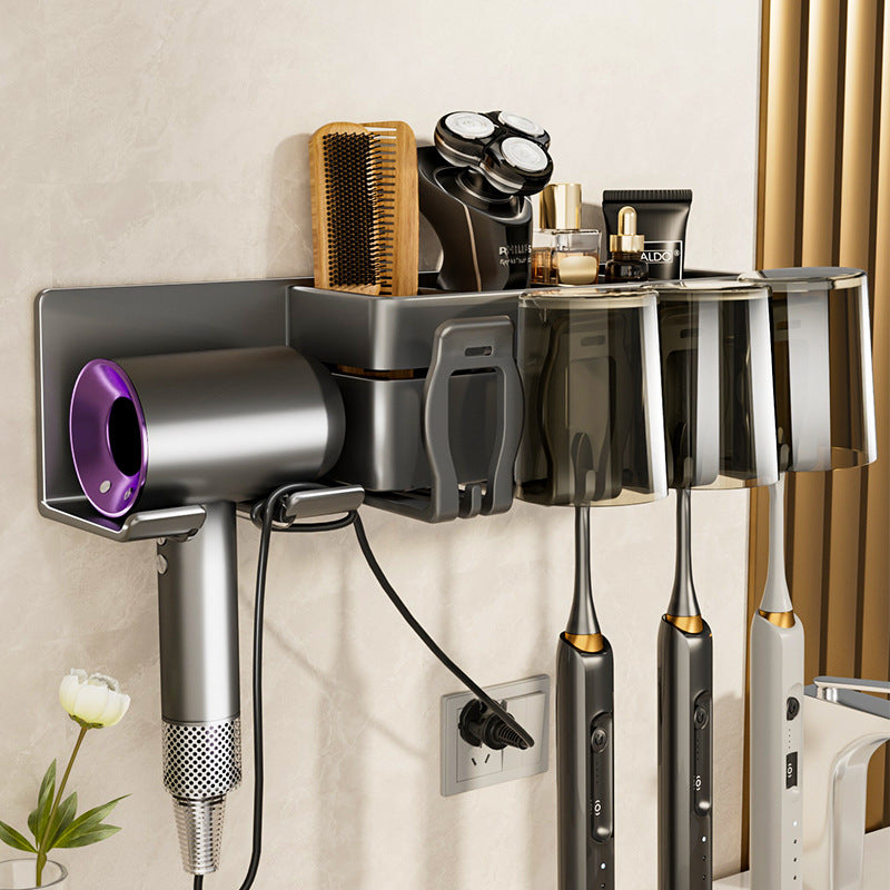 Gun gray toothbrush holder storage rack detachable washable bathroom punch-free wall-mounted electric tooth cup mouthwash cup hair dryer