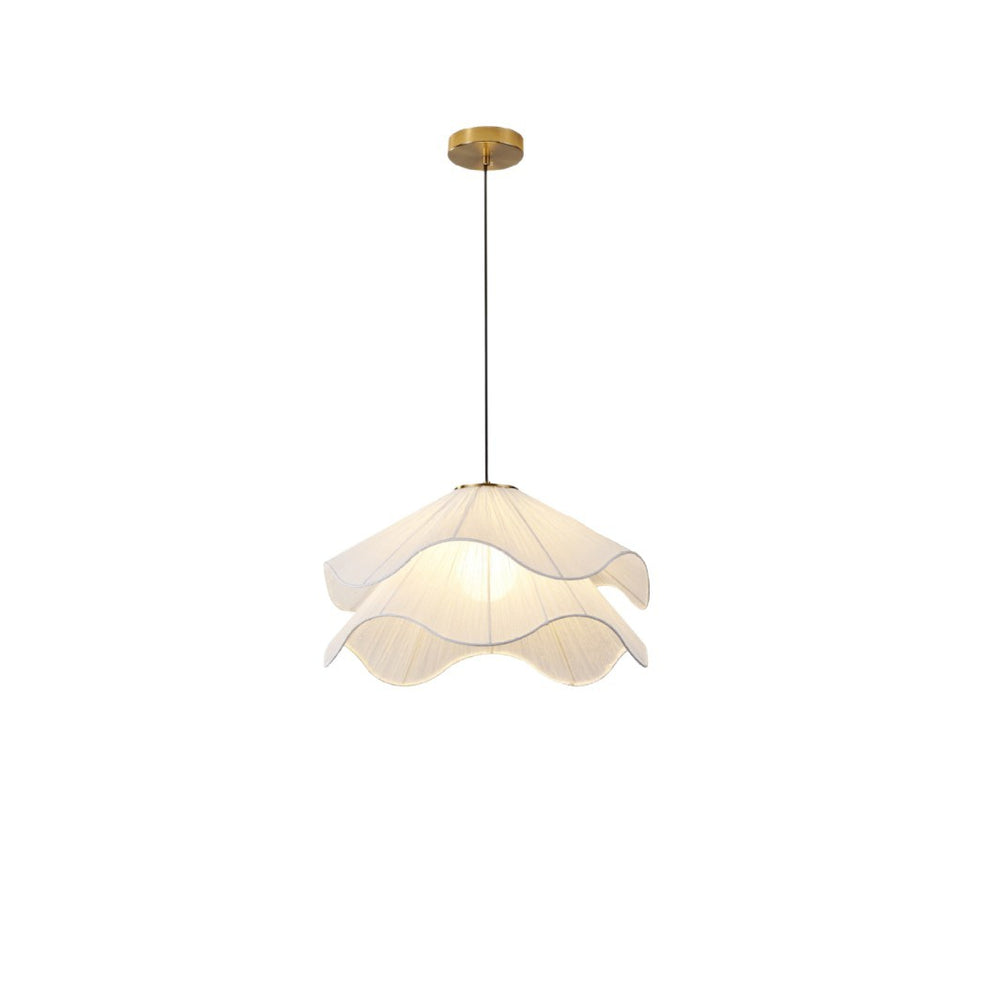 Creamy double-layer ruffle fabric french-style chandelier - gentle pleated petal single head pendant light for dining room table and bedroom