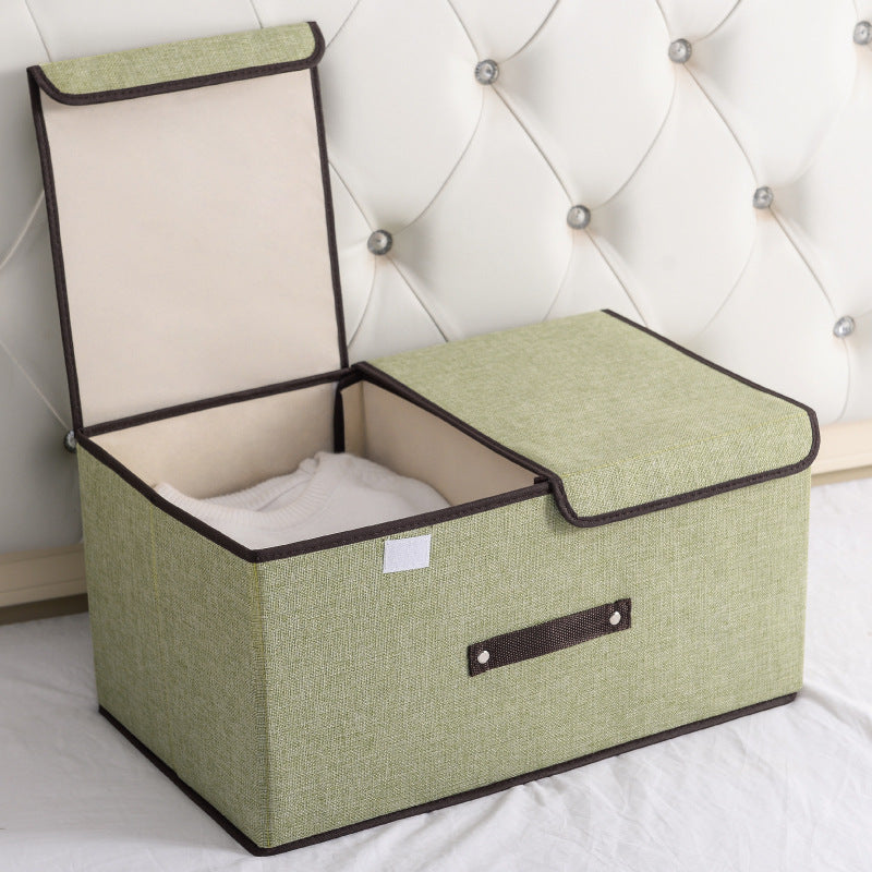 Cotton and linen double cover storage box foldable large storage box sundries sorting box covered underwear storage box wholesale