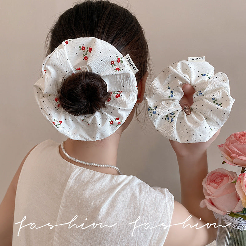 Korean style floral fabric scrunchie - premium hair tie for women - chic hair accessory for messy bun or ponytail