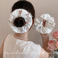 Korean style floral fabric scrunchie - premium hair tie for women - chic hair accessory for messy bun or ponytail