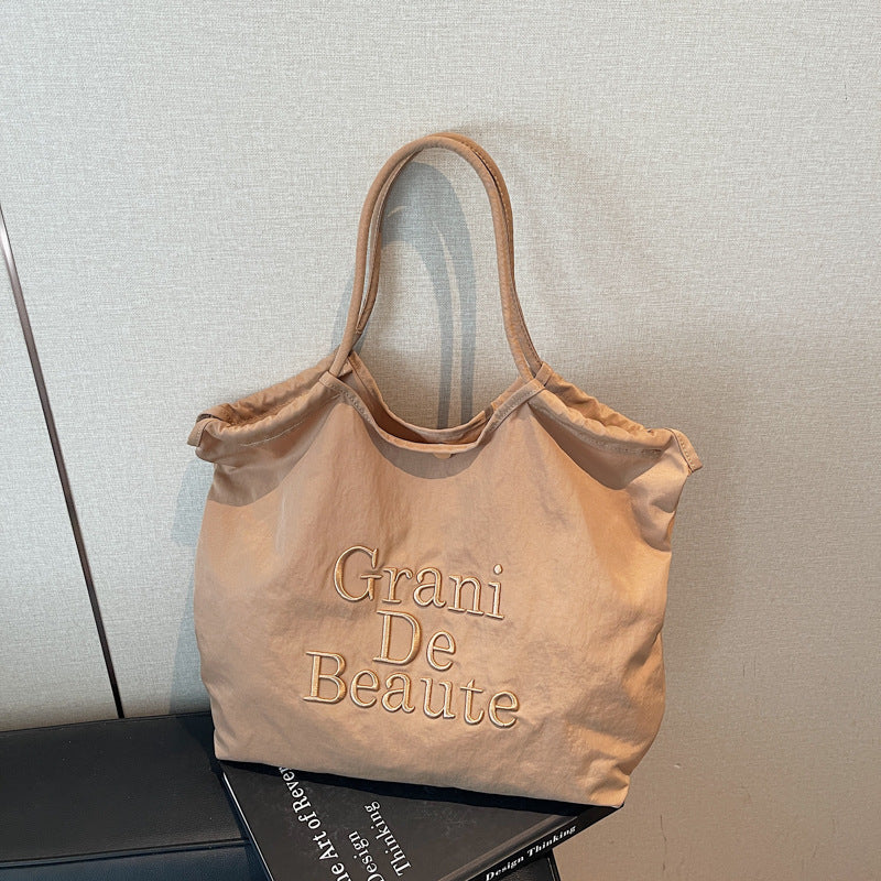 Large capacity practical tote bag women's spring/summer fashionable minimalist embroidered handbag versatile commuter shoulder bag