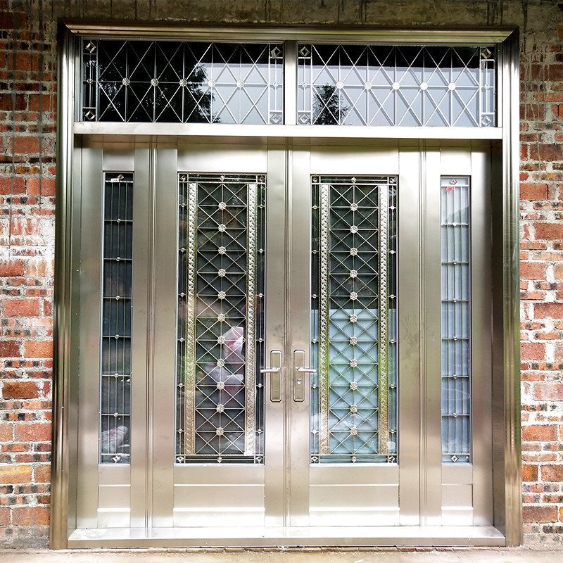 304 stainless steel door self-built house double-open rural glass door for home white steel rose entrance security door