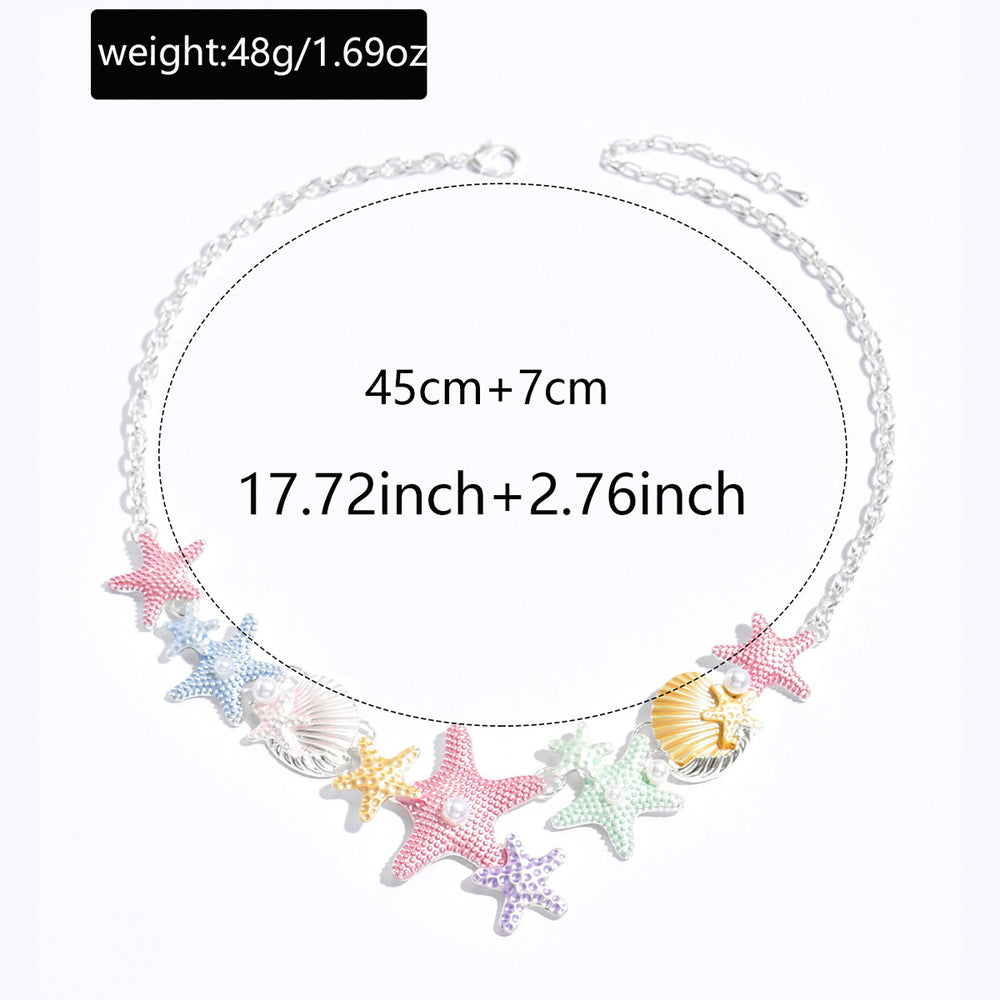 Wholesale seashell necklaces: european & american style starfish pearl choker - high-end beachy macaron pendant accessories for women's sweaters