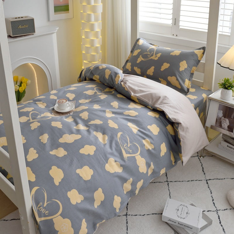 Student dormitory quilt cover three-piece bed sheet pure cotton single bed children's bed quilt cover simple four-season universal 3
