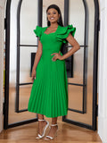 Am030117spring & fall purple square neck dress eleganceelegantcasualwork clothingpleated skirt dresses
