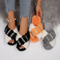 amazon women's open-toe color block crossover rhinestone comfort soft sole slippers - plus size pearl slides
