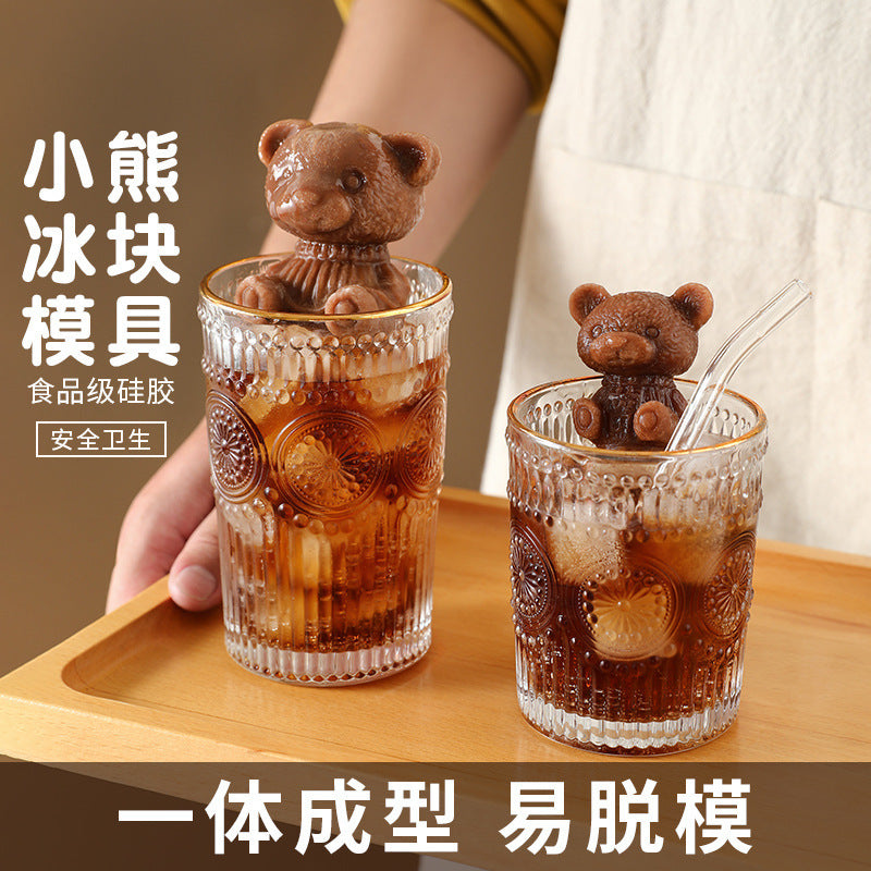 Bear ice cube mold household ice making silicone modeling ice grid ice box ice mold popsicle bear cartoon ice cream mold