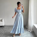 spring women's fashion: european and american fresh & elegant lace-up square neck dress - youthful, backless, ruffle sleeve french style dress