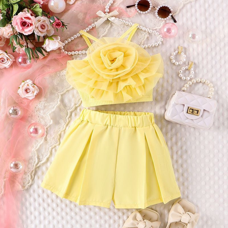 Girls' summer outfit set: stylish  new korean style children's summer short-sleeve two-piece fashion set for little girls and babies