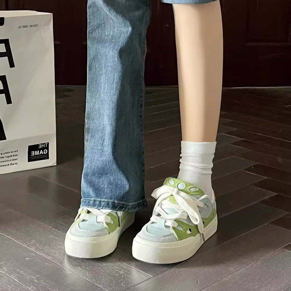 Campus style sneakers for women 2026new arrivalniche style designpreppy styleeasiest for matchthick sole color matchingk-stylecasualwhite shoes