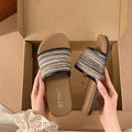 French knit one-strap slippers for women, summer outdoor wear, 2026 new roman ethnic style beach flat sandals