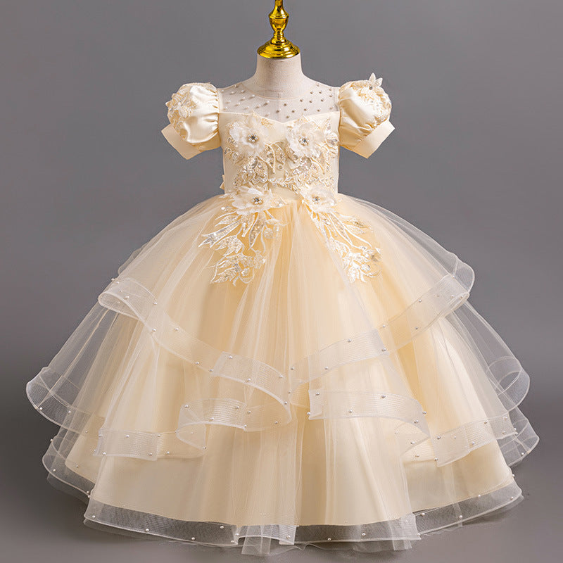 Export long skirt style female flower girl evening dress beaded wedding dress princess dress model catwalk dress kids dress