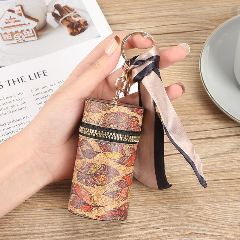 Manufacturer spot cardboard wood grain mouth red envelope drum fashionable student coin bag portable multi-functional bag pendant