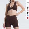 European and american halter sports bra and high-waisted tummy control butt-lifting leggings set - quick-dry summer yoga outfit with padded bra - wholesale