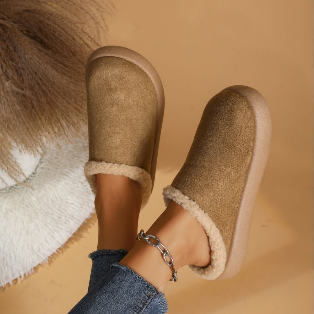 Exportplus size toe cap thick bottom fur slippers for women new arrivalfall and winterfleece-lined toe cap half slippers wholesale