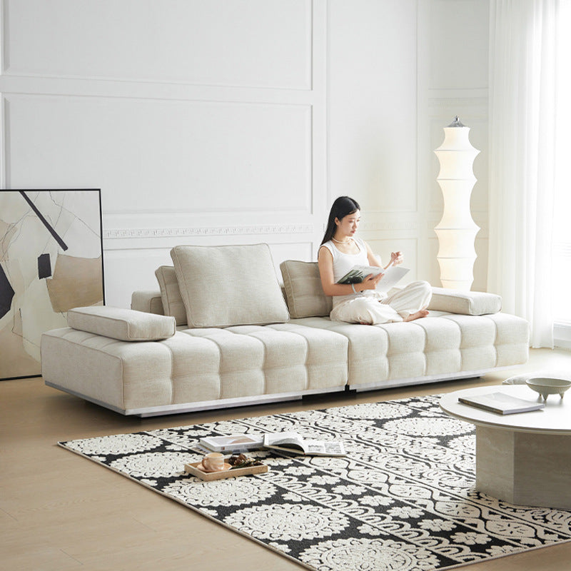 Foshan lawrence sofa designer large flat cotton and linen fabric sofa living room linen cream style straight row sofa