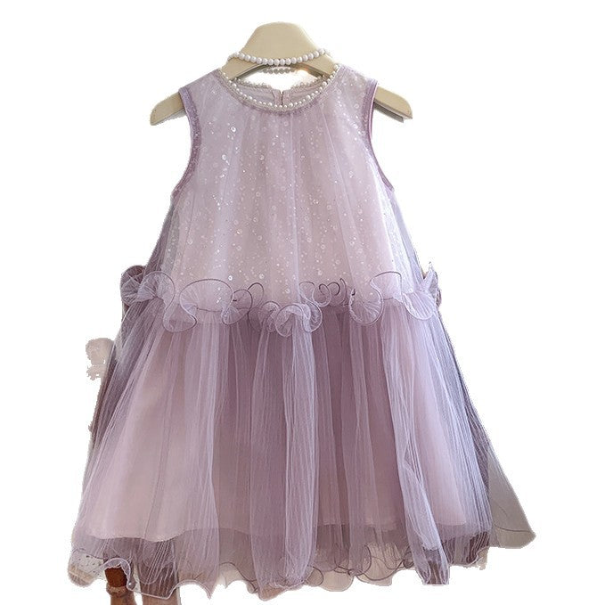 Princess dress  new girls' dress summer chic girls' skirt little girl's stunning sequin mesh dress