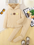 new product girl fashion style thickened brushed knitting hooded tops+casualpants pants suit