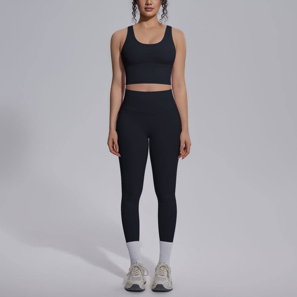 Naked-feel, form-fitting, quick-dry yoga set with a sexy racerback sports bra, high-waisted leggings, and butt-lifting design, perfect for outdoor running and fitness