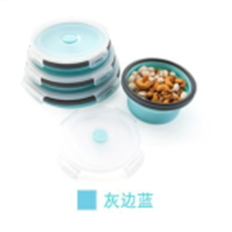 Portable folding lunch box, round silicone lunch box, microwave oven bento box, plastic refrigerator lunch box, fresh-keeping box.
