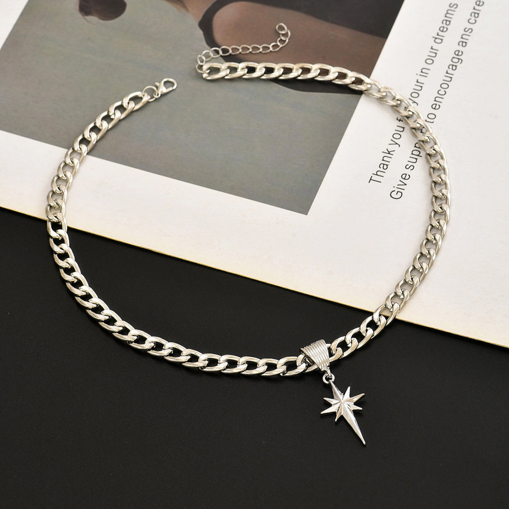 Hip-hop necklace wholesale european and american cross-border accessories for women simple eight-pointed star personalized cuban thick chain niche clavicle chain