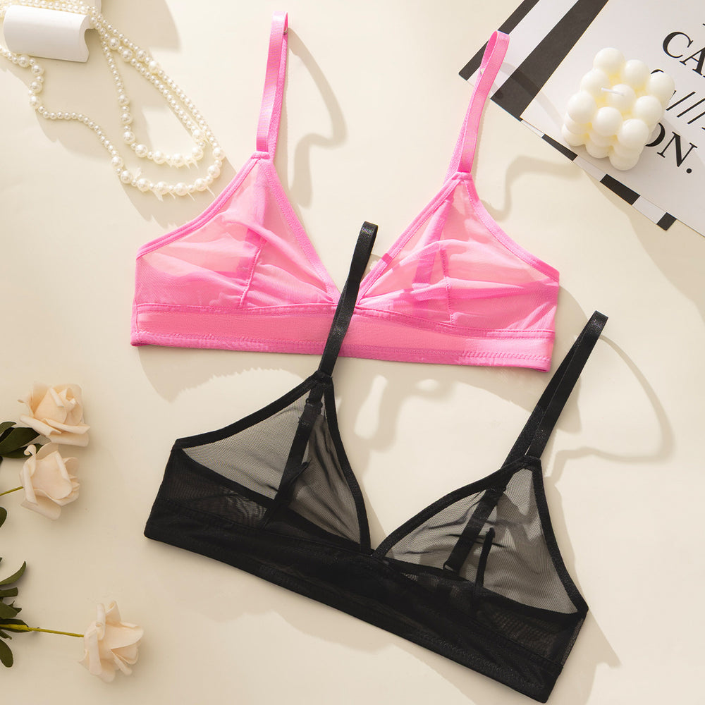 french sexy transparent three-point women's bra small breast mesh intimates hot girl ultra-thin style
